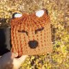 child's size hand crocheted orange and brown fox hat with face and ears