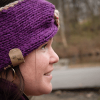 girl wearing violet and tan twisted ear warmer or headband from MiasWorkshop