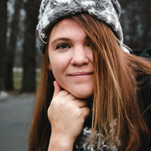 girl wearing watching gray and white ear warmer and cowl scarf set from MiasWorkshop