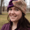 girl wearing violet and tan twisted ear warmer or headband from MiasWorkshop